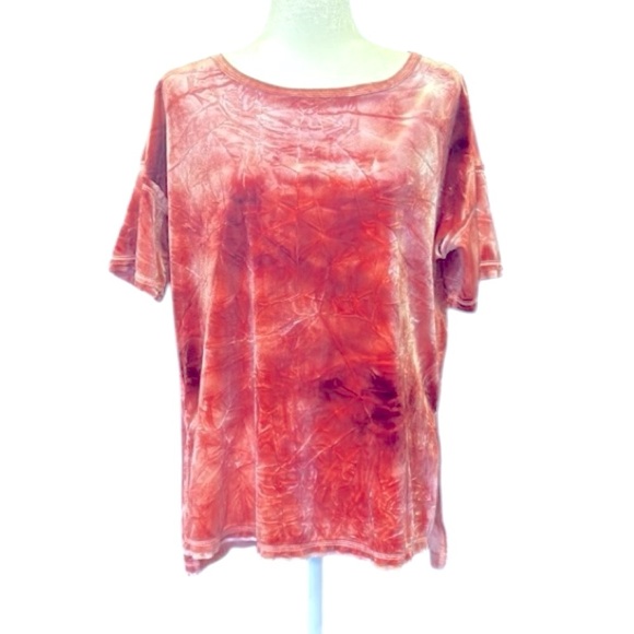 Umgee Pink Velvet Short Sleeve Oversized Short Sleeve Pullover Top Medium - Picture 6 of 9